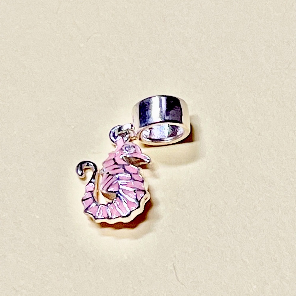 Sterling silver pink seahorse dangle charm by Persona
